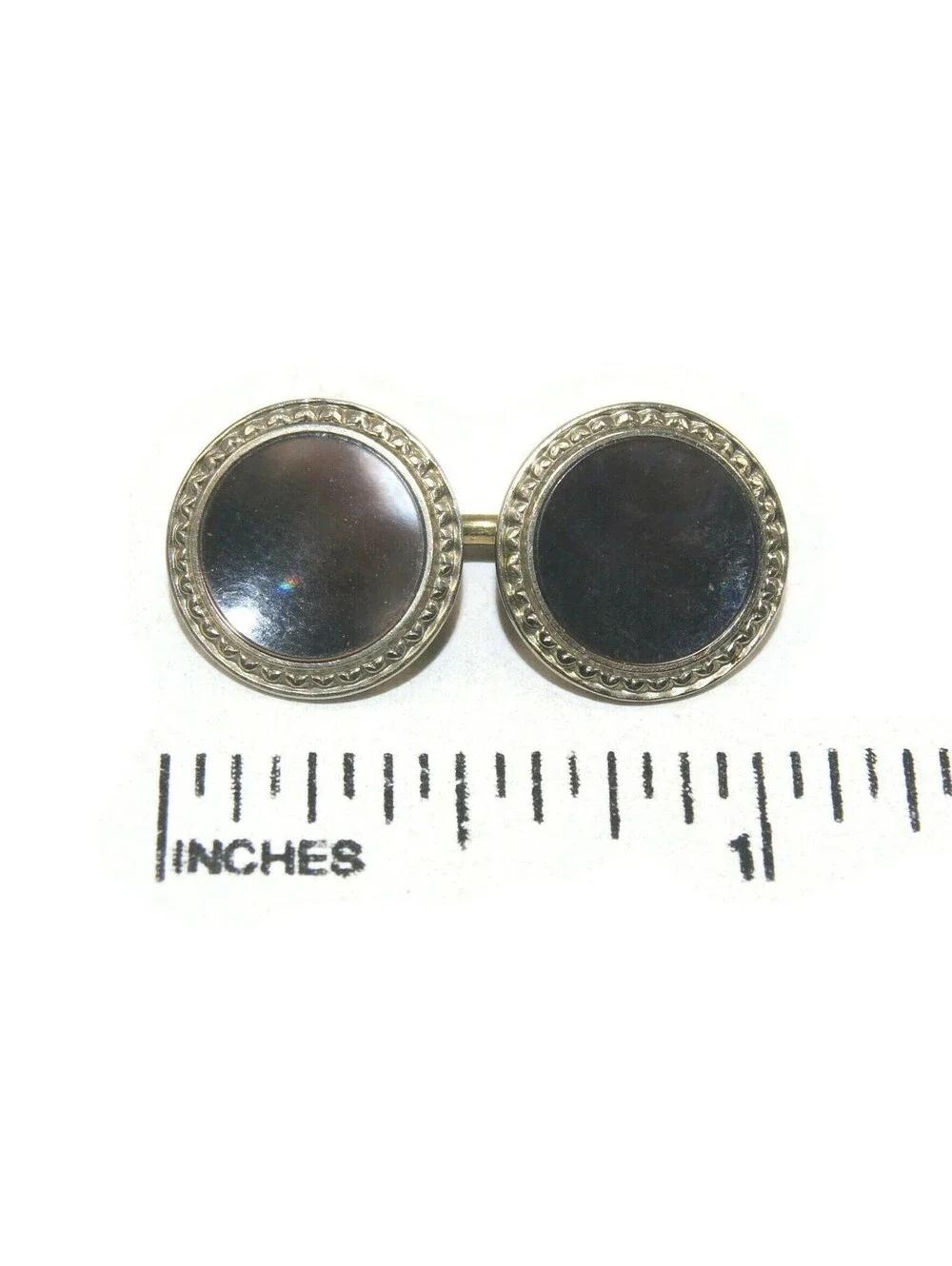 Antique Krementz Gold Plated & Abalone Double Round Cuff Links.